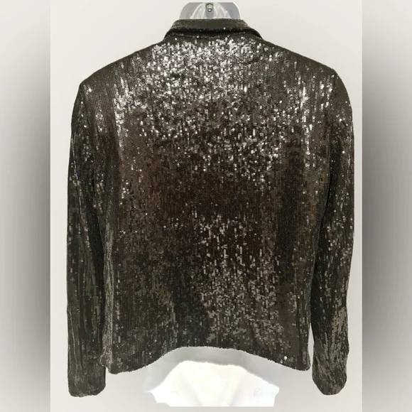 Carmen Marc‎ Valvo Womens Jacket open Black Sequin Lined Drape Collar L - Picture 7 of 11